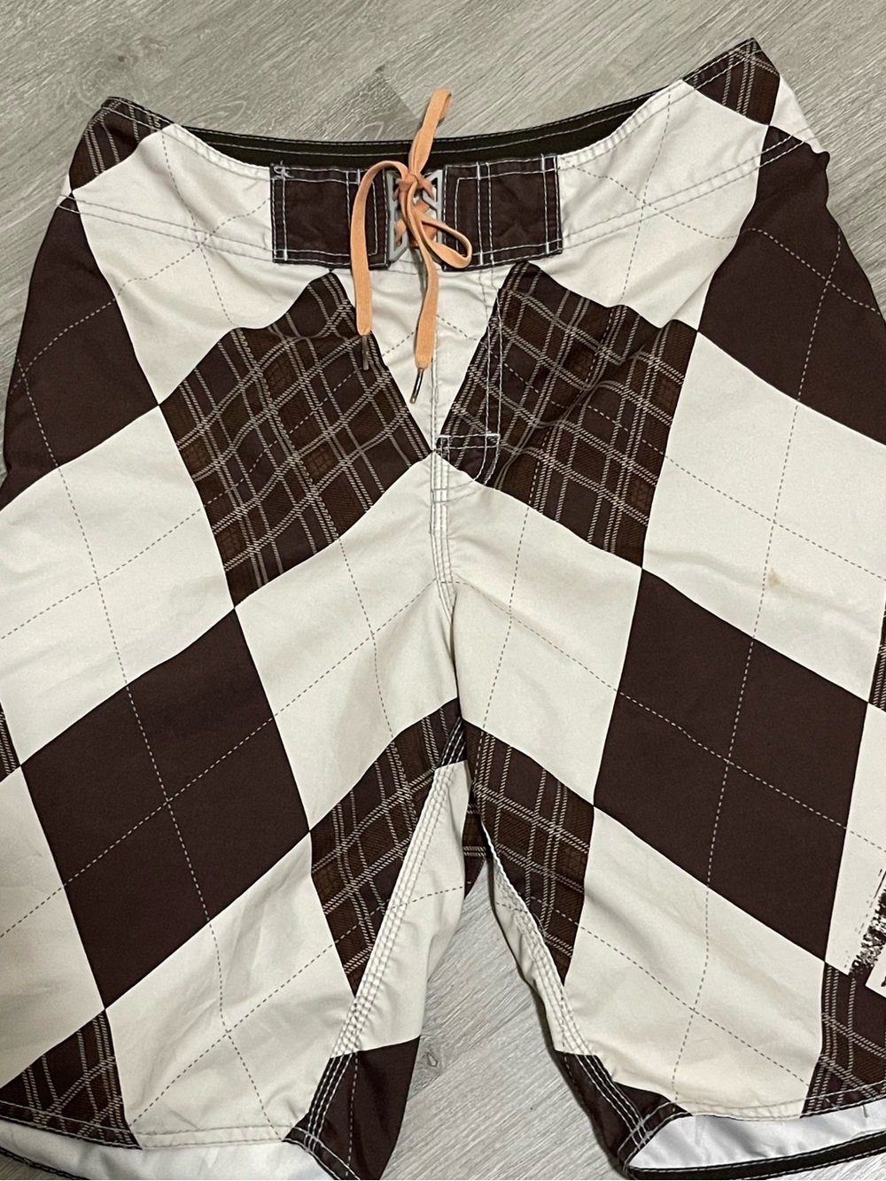 Billabong Brown and White Checkered Men’s Swim Trunks